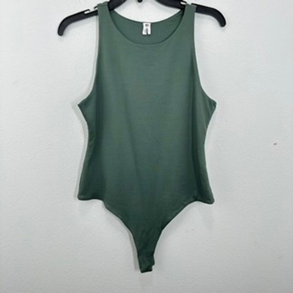 bp Tops - BP Ribbed‎ Tank Top Bodysuit Green Racerback Sleeveless Casual Women's Size L